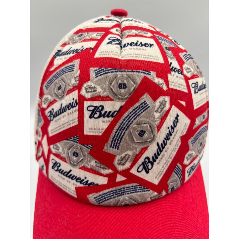 Budweiser King of Beers Trucker Hat Red White Label All Over Print Snapback Cap - Picture 2 of 5